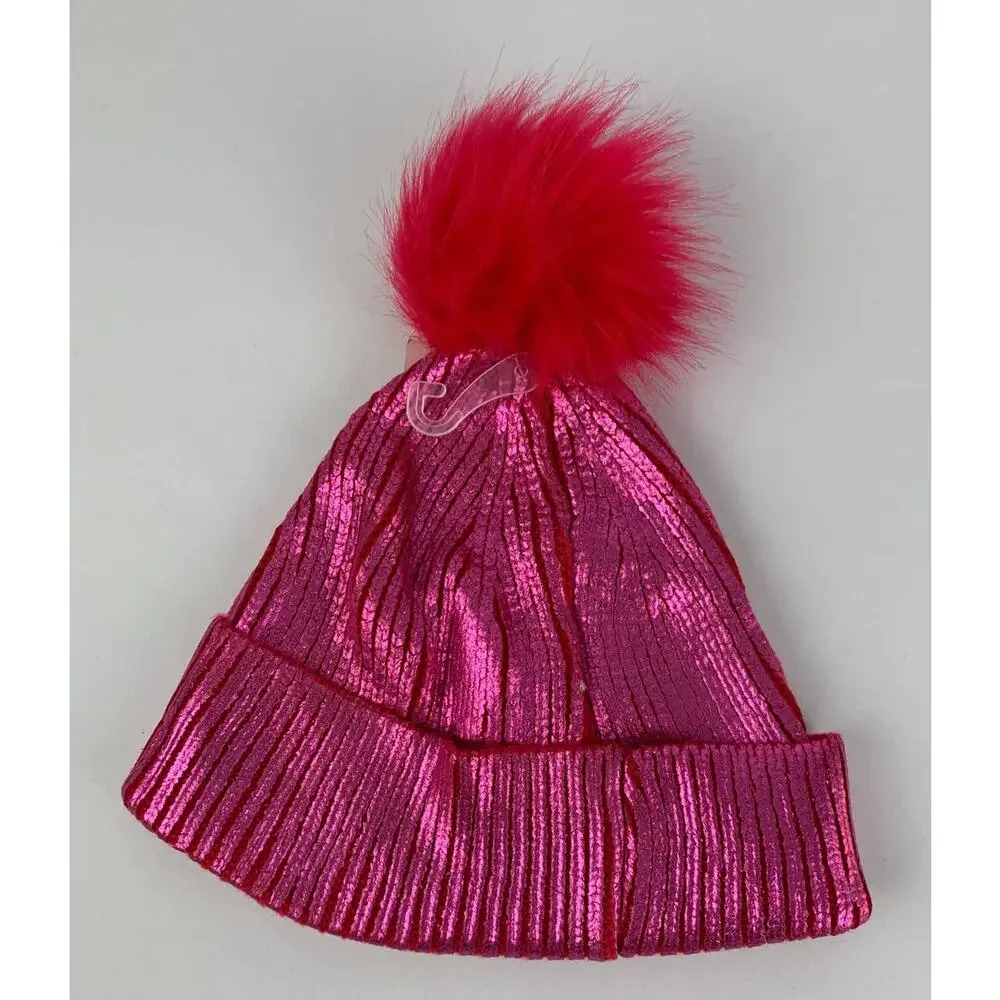 More Than Magic Beanie With Pom Pom Pink And Black. Girls One Size